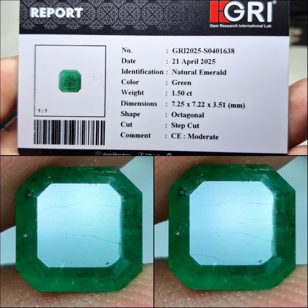 Natural Emerald Beryl Zamrud Hijau Botol memo GRI Lab