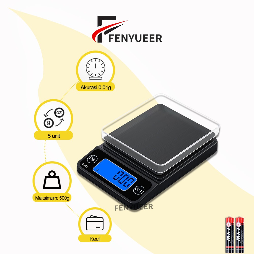 Fenyueer Timbangan Emas Pocket Digital Timbangan 500gr Emas Digital Akurasi 0.01gr