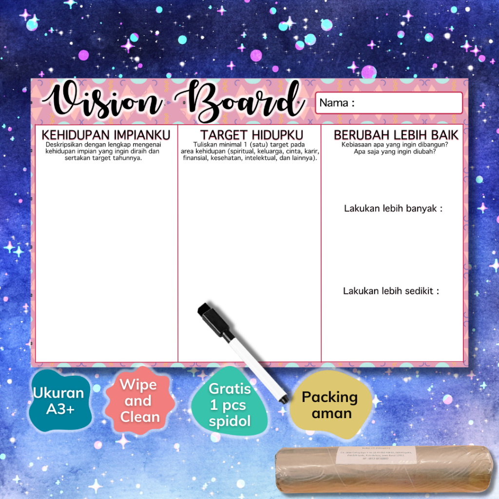 

Vision Board Wall Planner Papan Impian Resolusi 2021- Wipe and Clean Bonus Spidol