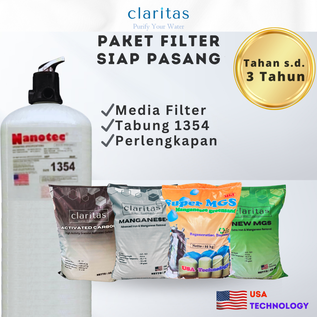 Claritas Filter Air Tabung 1354  - Paket Filter Air Sumur Bor (Besi, Karat, Berminyak, Bau)