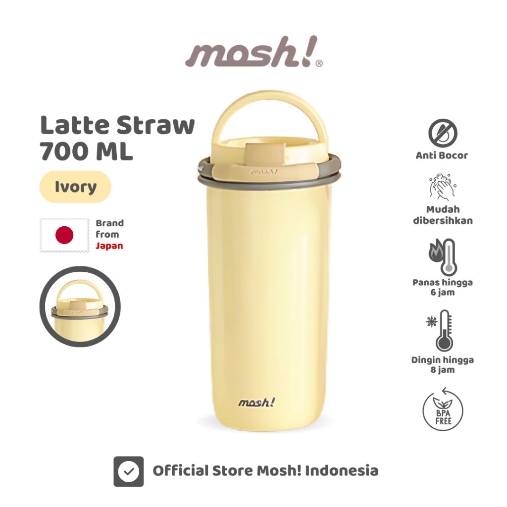 Mosh Straw Latte Tumbler - Botol Minum Stainless Steel 700ML - Ivory