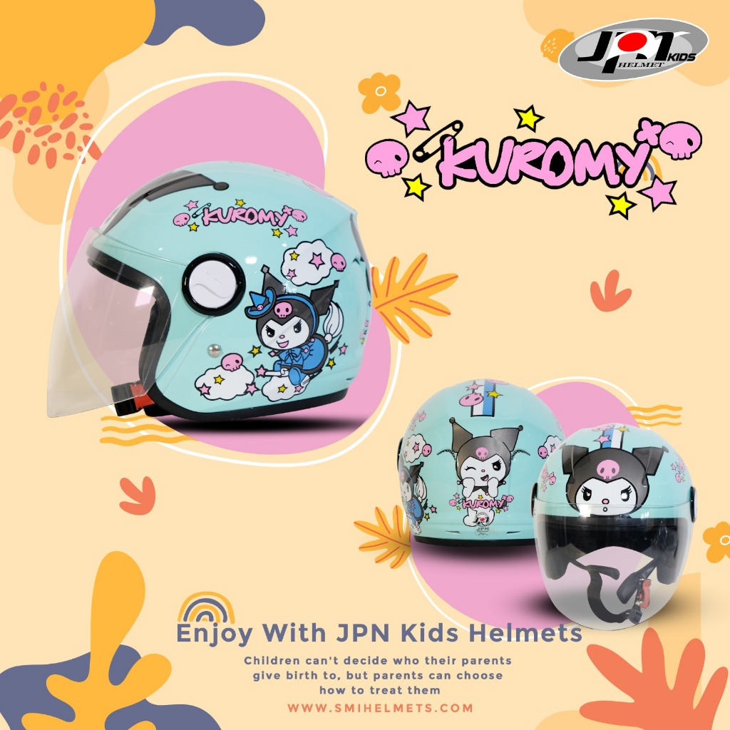 Helm Motor Half Face anak Standar JPN KIDS KUROMY SNI Anak pria wanita PASTEL HIJAU
