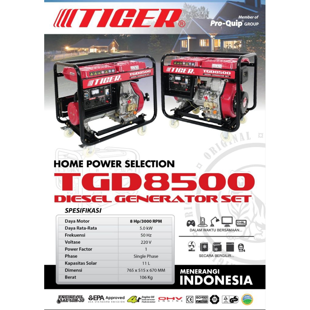 GENSET SOLAR TIGER 5000 WATT TGD8500