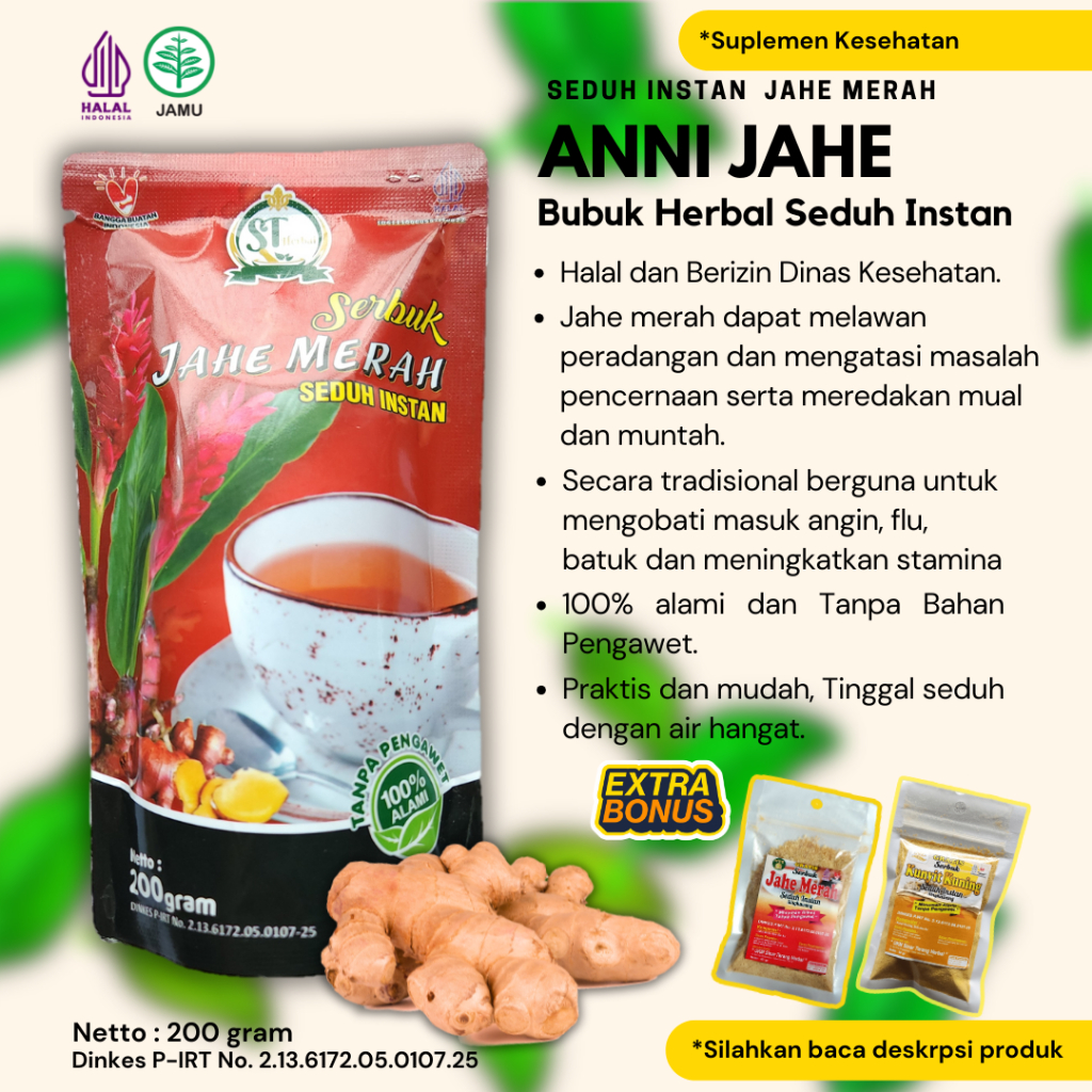 

Jahe Merah Bubuk ANNI JAHE Minuman Herbal Seduh Instan 200 Gram