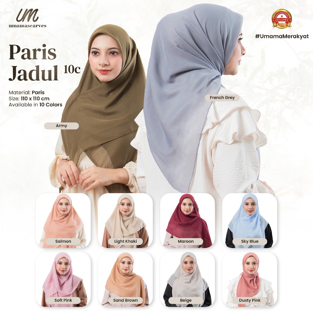 Umama Scarf Paris Ori Metal logo Jilbab Paris Ori Paris Jadul 110x110cm