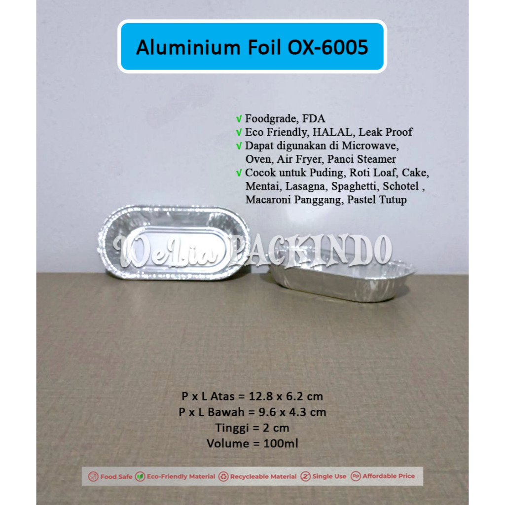 [1 PCS INSTANT] Aluminium Foil Tray OX-6005 untuk Puding, Roti Loaf, Cake, Mentai, Lasagna, Spaghett