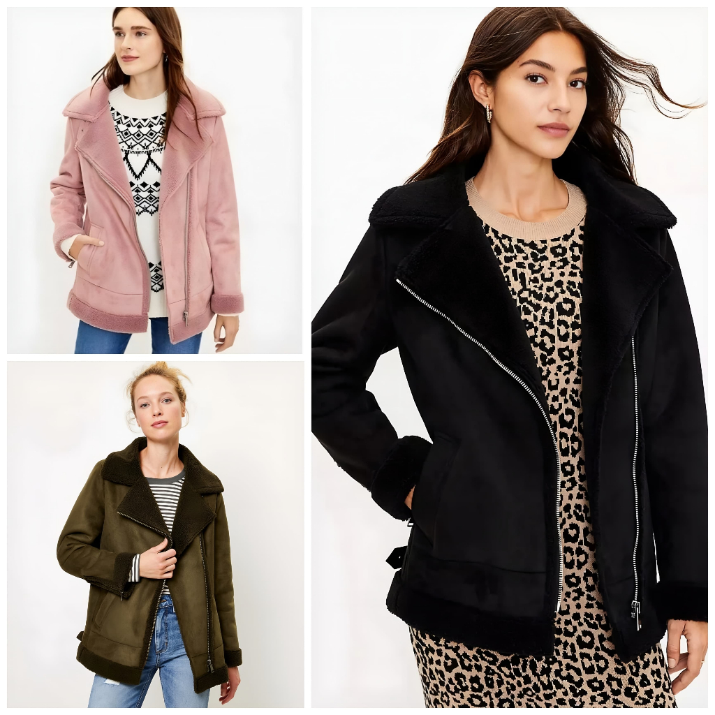 Jacket LOFT Petite Faux Suede Aviator Jacket Coat
