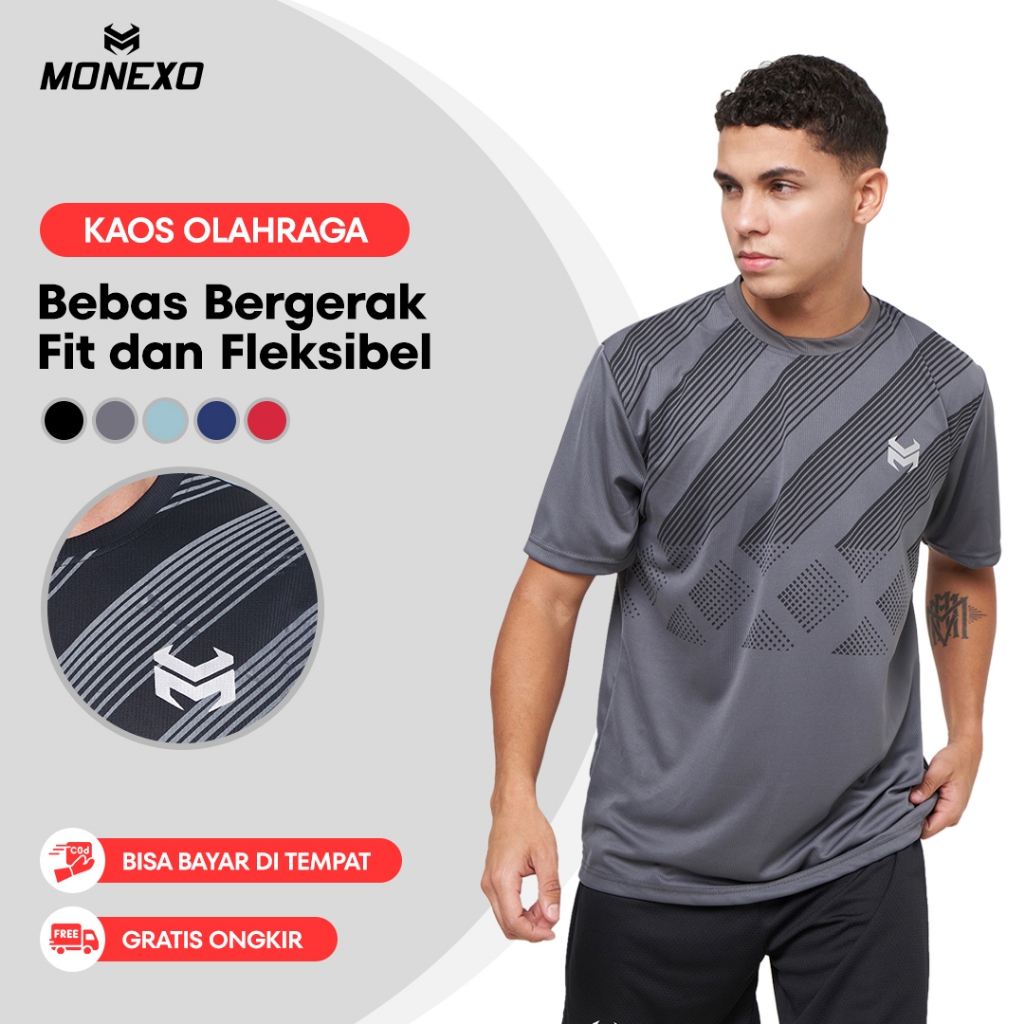 Monexo  - Baju Kaos Olahraga Lari Running Gym Fitness Sepeda Senam Quick Dry Fit T-Shirt jersey trai