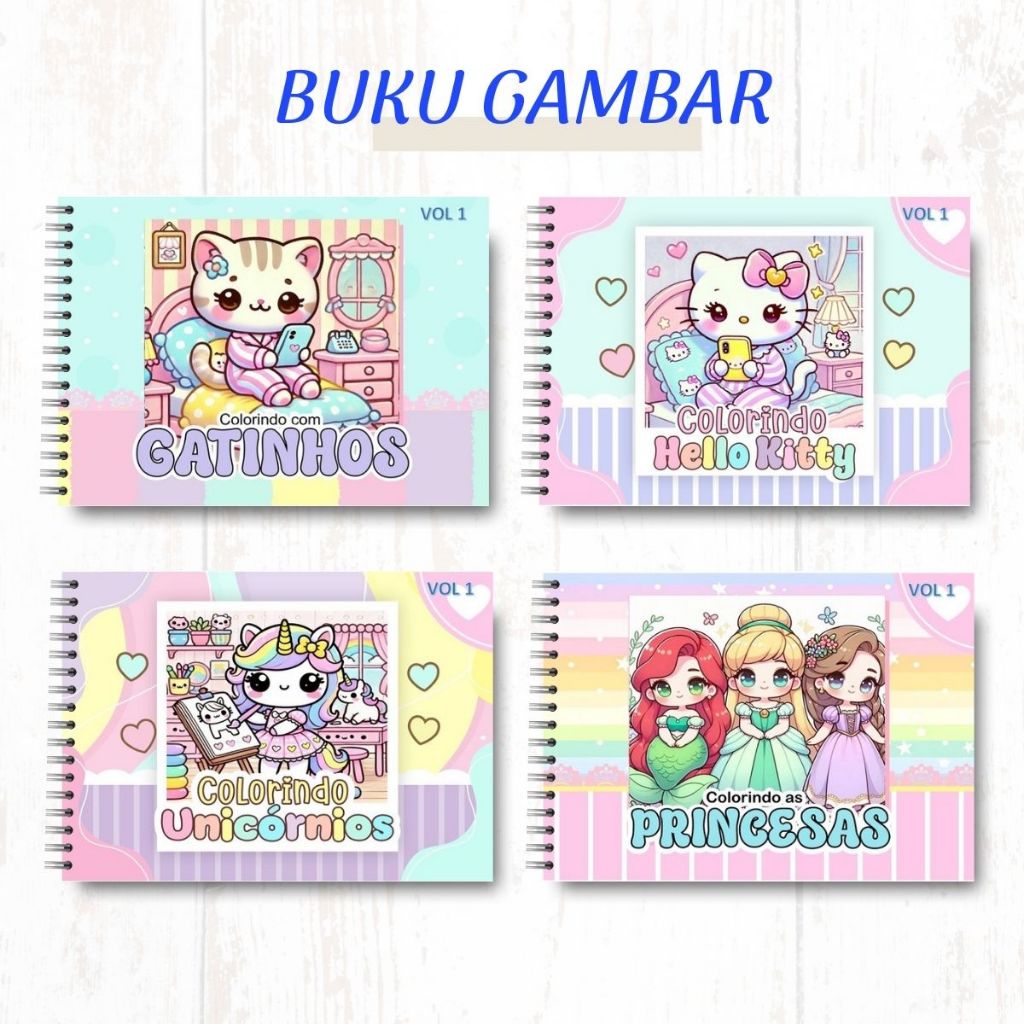 

BUKU GAMBAR LATIHAN ANAK A4 (gatinhos, princess, unicron, hello kittty) - asah kreatif anak & latihan motorik halus anak
