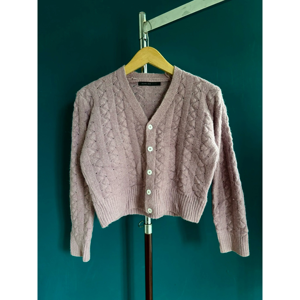 Cardigan 26 lilac purple ungu crop cable cewek Rajut Knit Korea Style Dewasa Unisex Outer Tebal Lemb