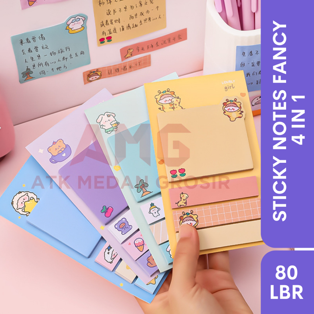 

MEMO STICKY NOTES KARTUN INDEX FANCY 4 IN 1 KERTAS MEMO