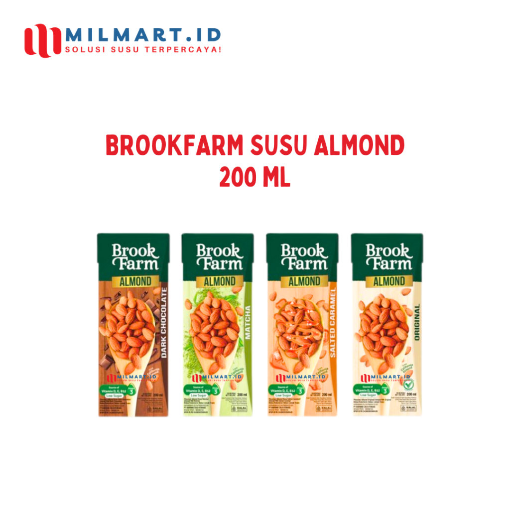 

BROOKFARM SUSU ALMOND MILK 200ML SUSU UHT BROOK FARM MATCHA/SALTED CARAMEL/DARK CHOCOLATE/ORIGINAL