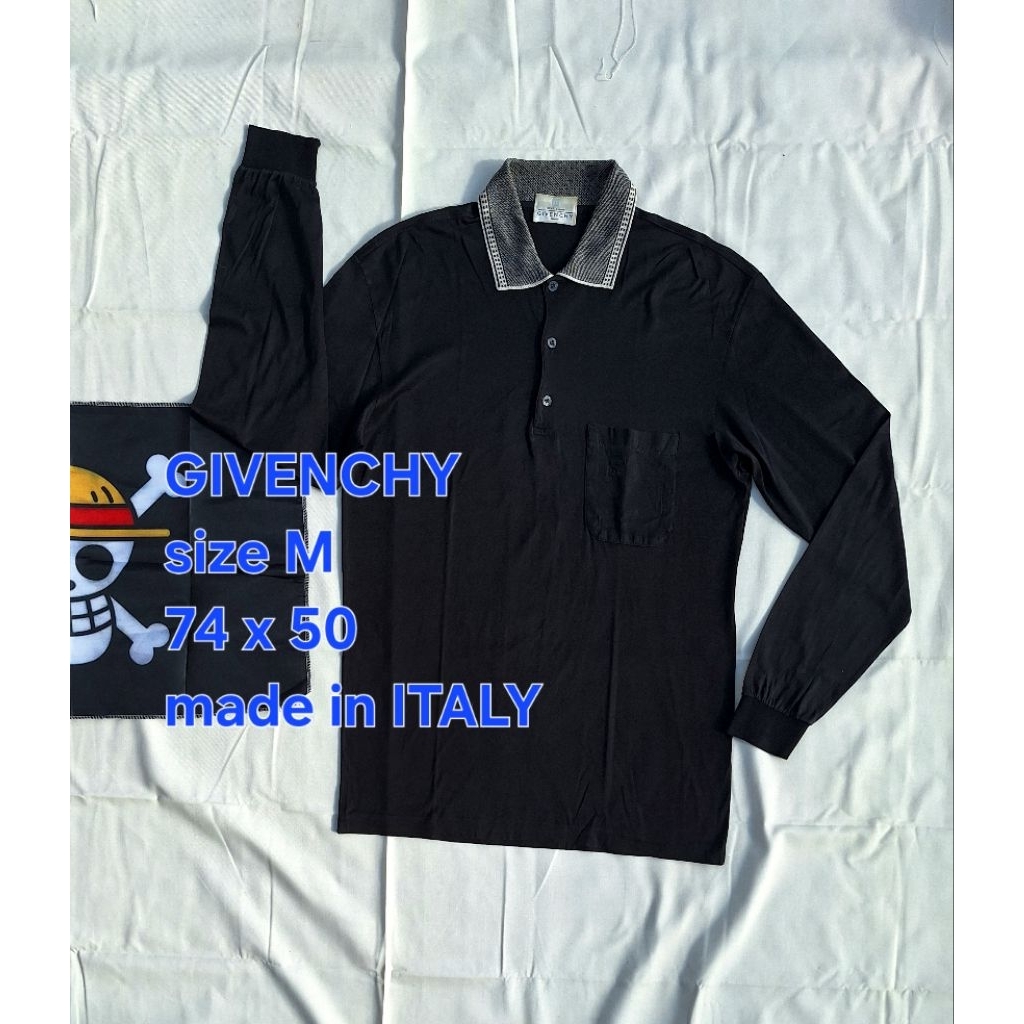 Baju Kaos Krah GIVENCHY made in ITALY Polo Shirt Hitam Lengan Panjang