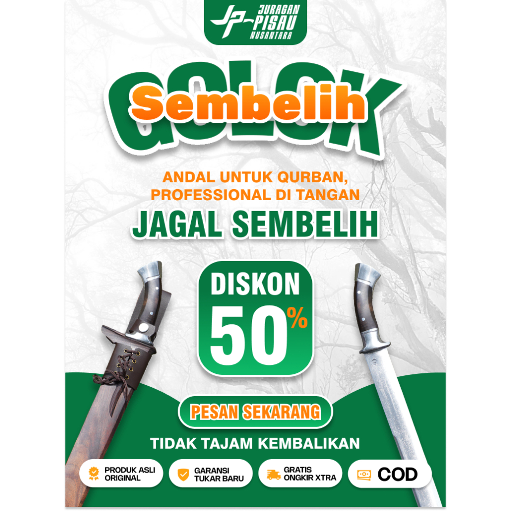 Golok Pisau Sembelih Tajam Baja Sup9 Jagal Kayu Sonokeling | Juragan Pisau Nusantara