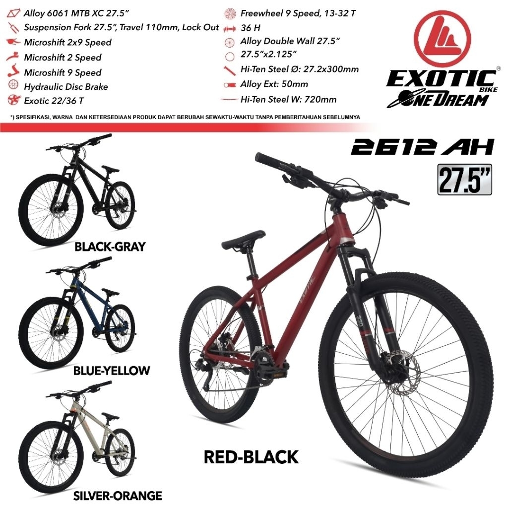 Exotic 2612 AH dan 2612 AM MTB Aloy hidrolik 9 speed sepeda gunung by PACIFIC