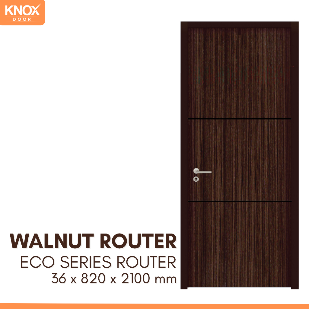 PINTU INTERIOR KNOX DOOR ECO SERIES ROUTER WALNUT 36x820x2100mm l KUSEN ALUMUNIUM BROWN & WHITE l AC