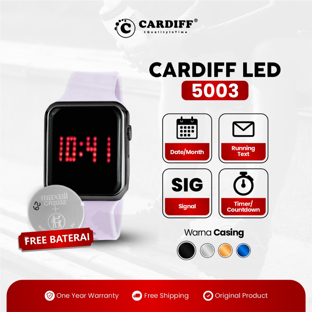 CARDIFF Jam Tangan LED Karet 5003 Digital Casual | Tahan Air | 3atm