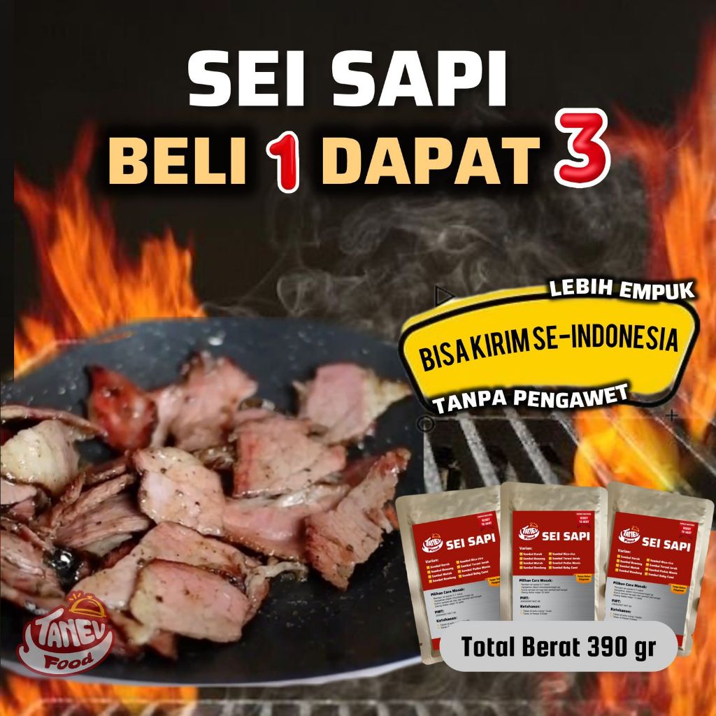 

TANEV FOOD - Sei Sapi Paket 3 Pack - Harga Lebih Murah - Lauk Instan Sehat Tanpa Pengawet Tahan Lama