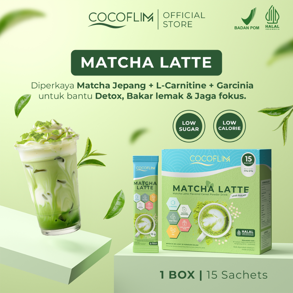 

COCOFLIM Matcha Latte | Minuman Sehat Rendah Kalori dan Gula | 1 BOX 15 Sachet