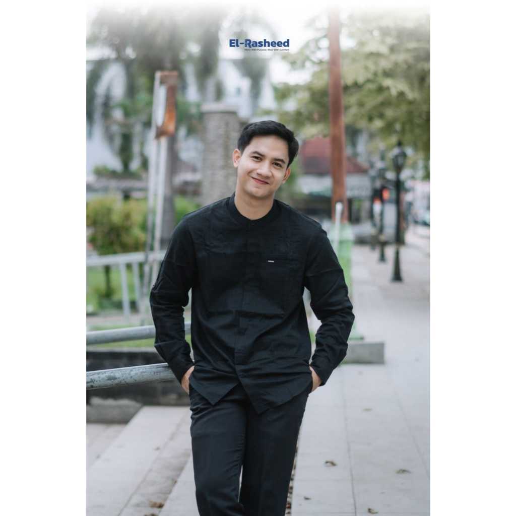 EL-RASHEED | Baju Koko Pria Lengan Panjang AHSAN by Yasmeera | Kemeja Kemko Hitam & Putih