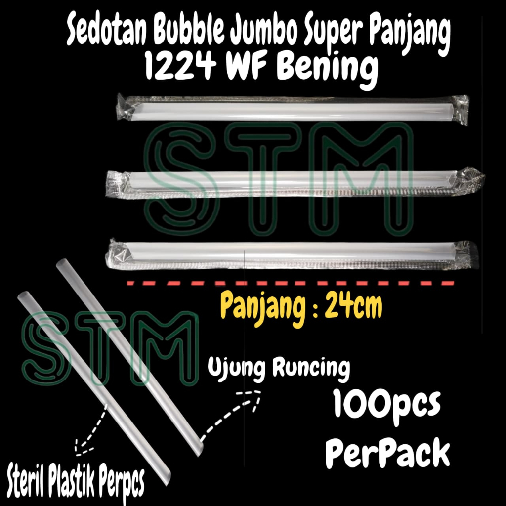 Sedotan Bening Bubble 12mm Super Panjang Jumbo 22cm & 24cm Runcing Isi 100pcs Steril Plastik Cocok U
