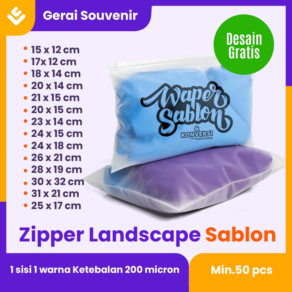 Zipper Bag Custom Desain Sablon Transparan Doff Landscape Organizer Plastik Penyimpanan Ziplock