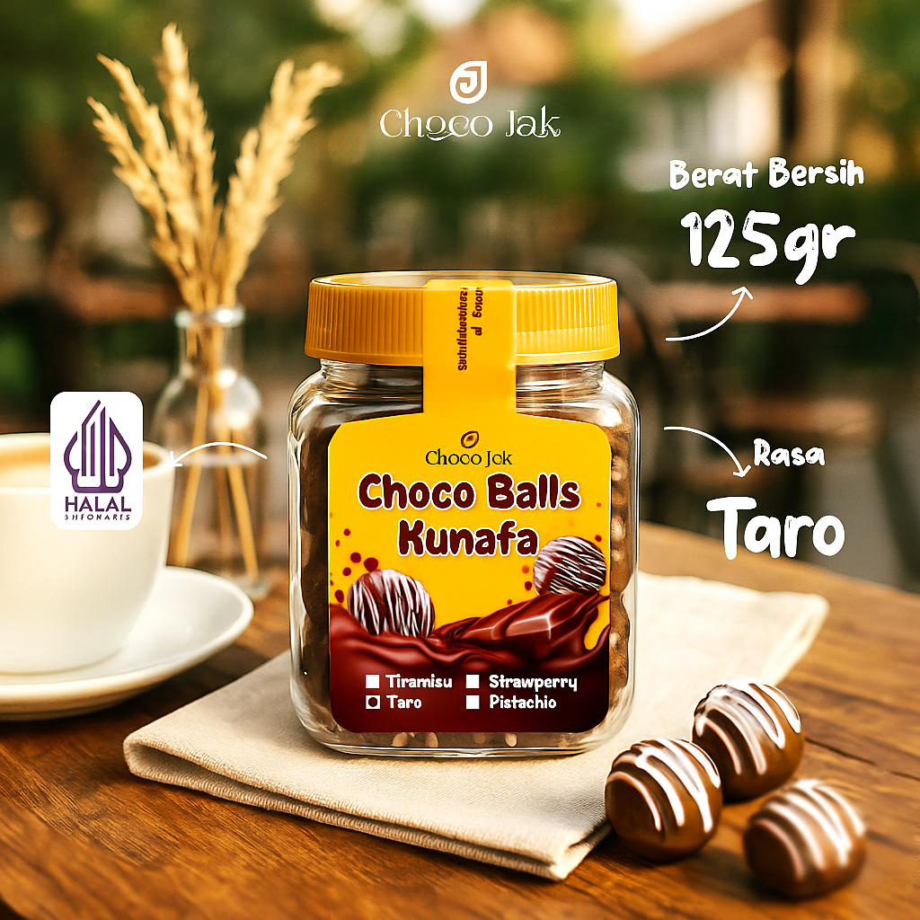 

Taro Choco Balls Kunafa 125 GRAM | Choco Jak | Coklat Viral | Enak Lezat Dan Lembut | Snack Cokelat
