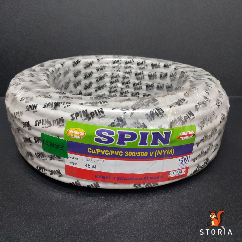 SPIN Kabel Listrik Tembaga NYM 2 x 1.5 45 Meter SNI | Kebel Tembaga Murni Untuk Instalasi