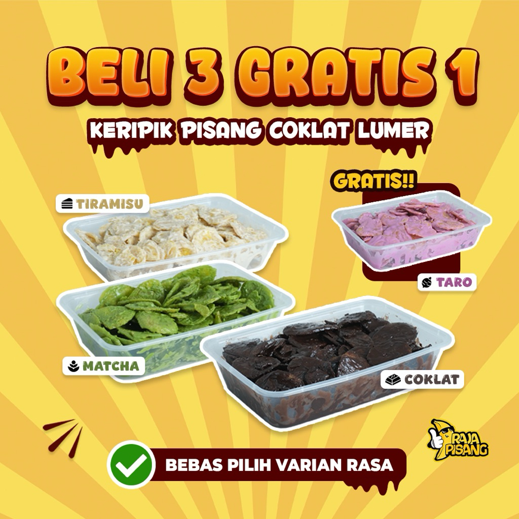 

(BELI 3 GRATIS 1) Keripik Pisang Coklat Lumer 2000ML 4 Box | Bebas Pilih Rasa! Food Snack Cemilan Cokelat