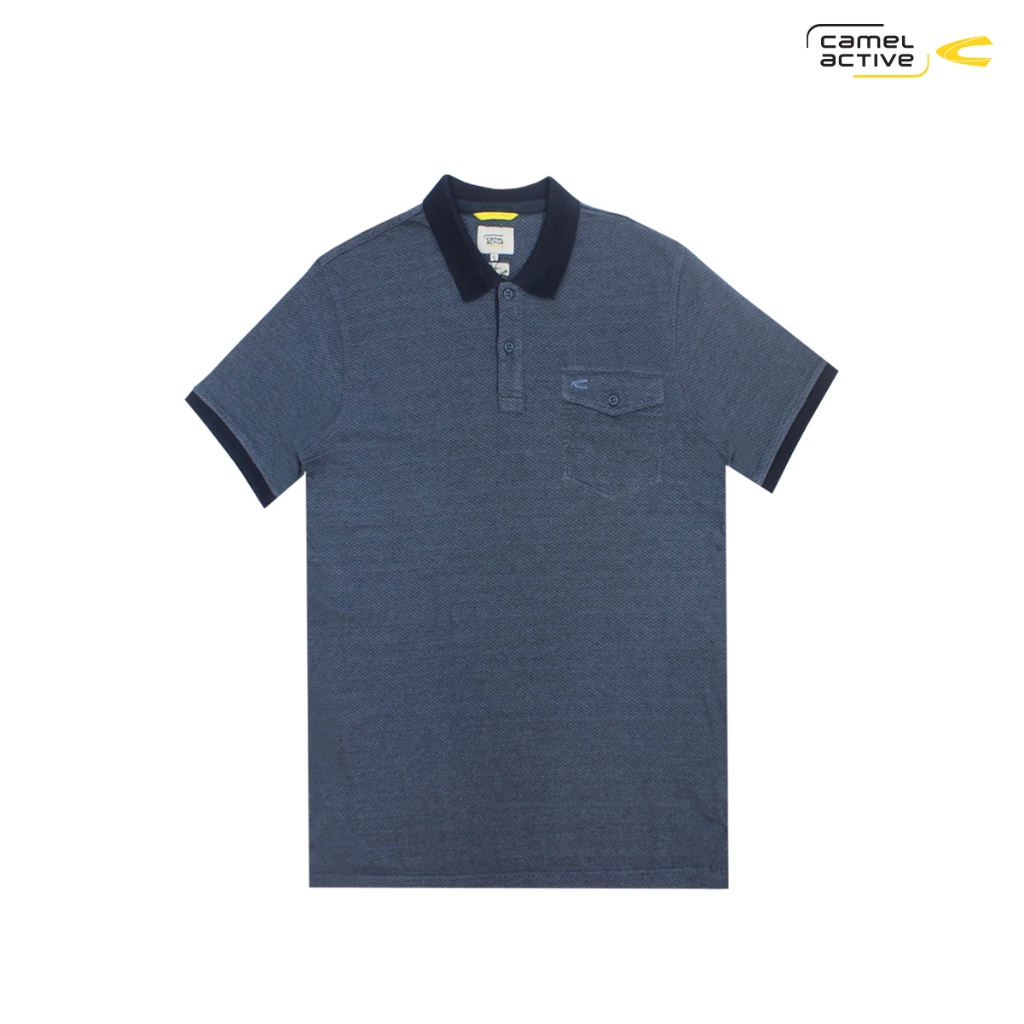 camel active Men's Navy Colour Jacquard CVC Polo Shirt