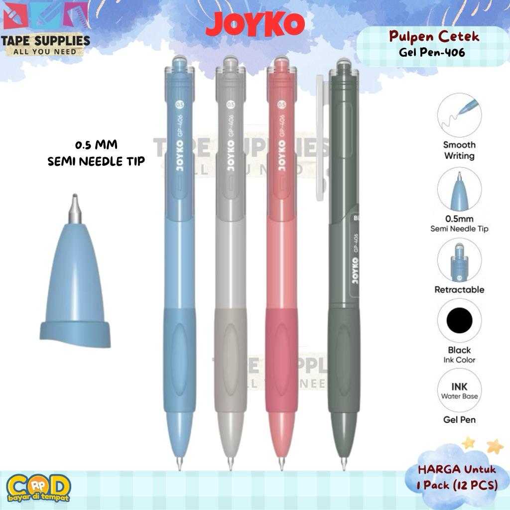 

(PULPEN KANTOR) IS 12 PCS - JOYKO GP-406 Pulpen Cetek 0.5mm Tinta HalusI