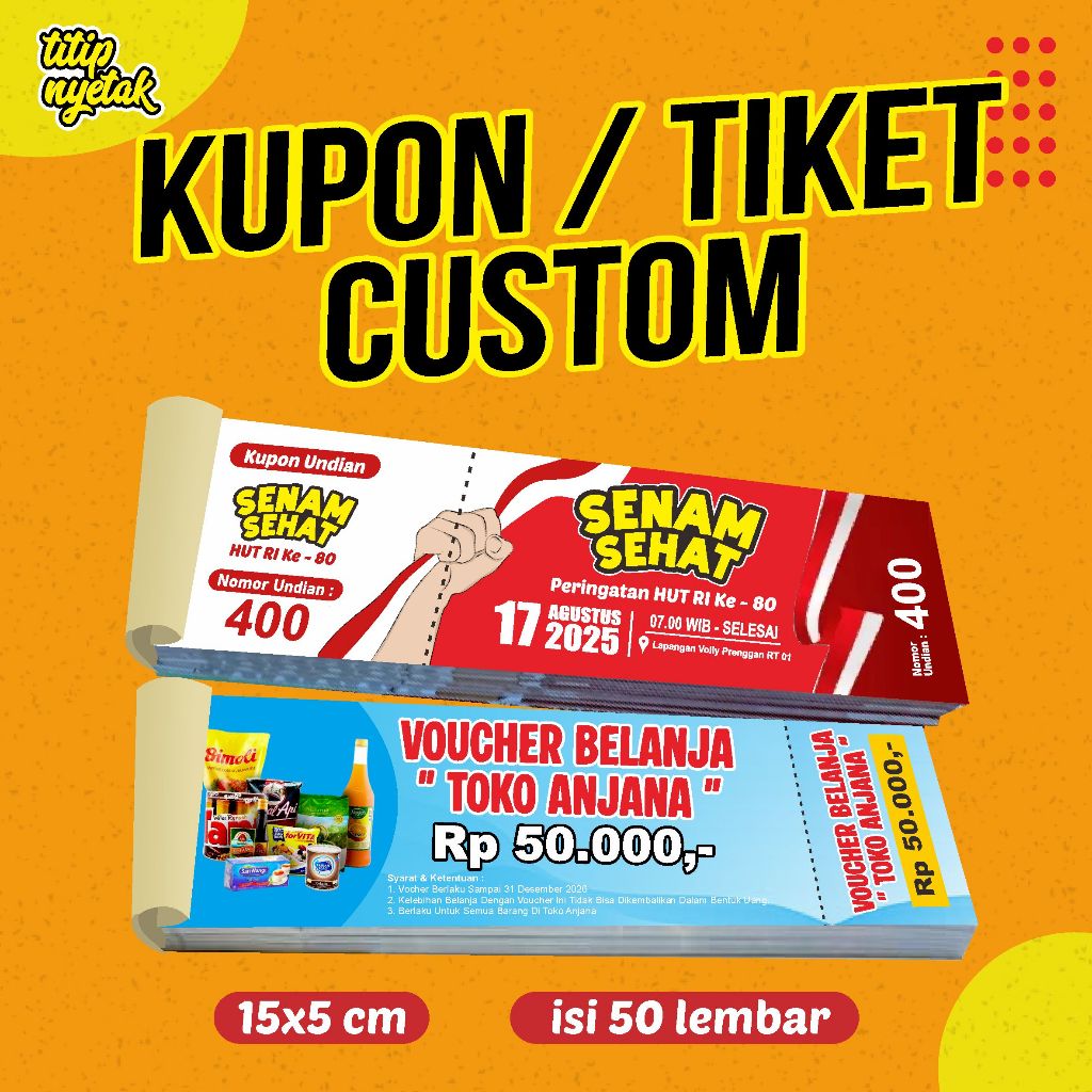 

cetak tiket kupon voucher eceran isi 50pcs