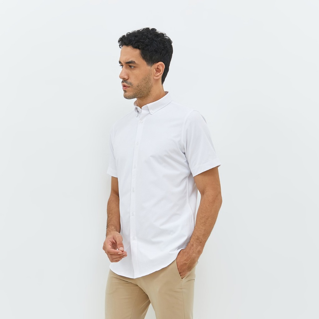 JOBB Elton Kemeja Pria Lengan Pendek Slim Fit Putih