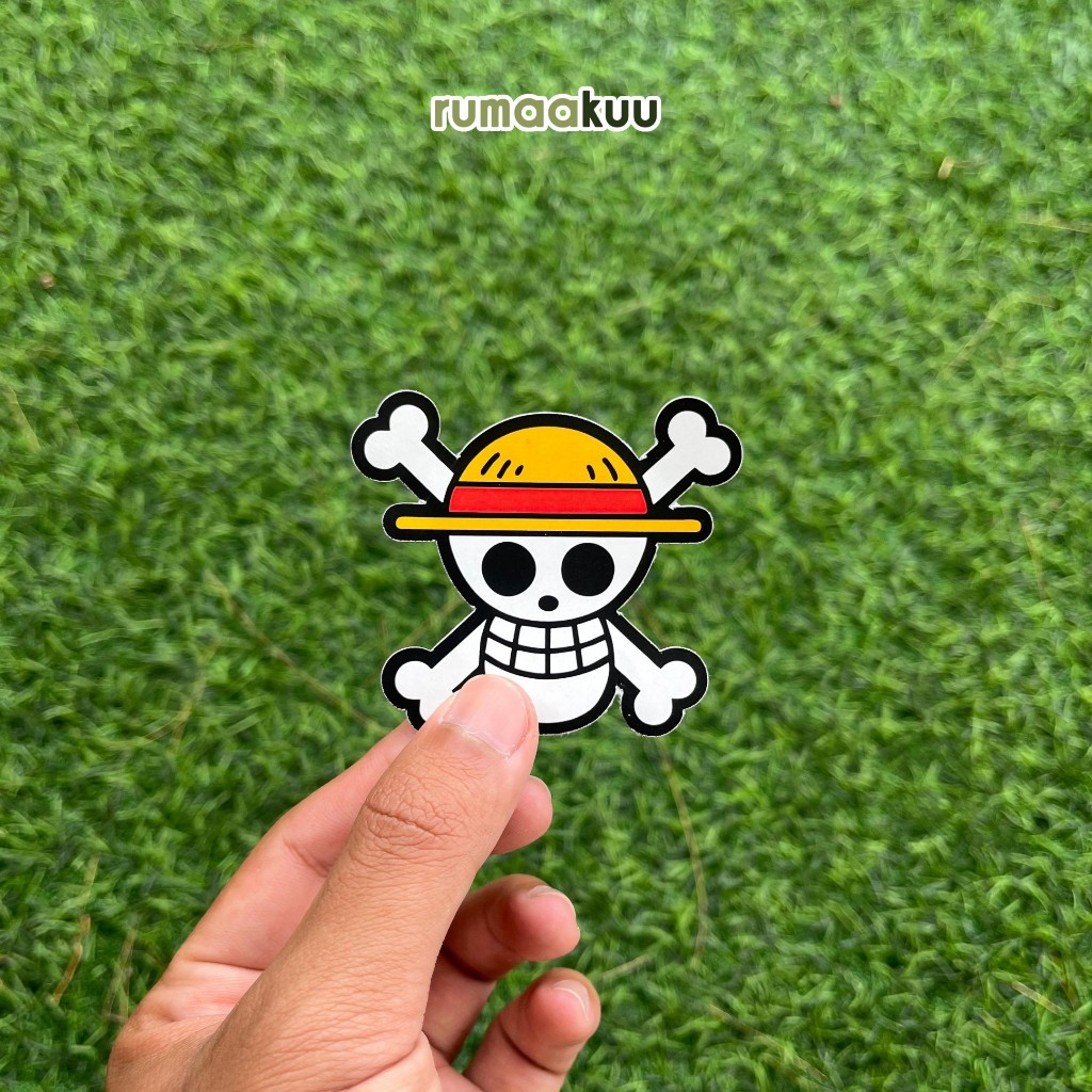 

Rumaakuu Stiker One Piece Luffy Jolly Roger – Vinyl Full Color Anti Air 6x6.5 cm