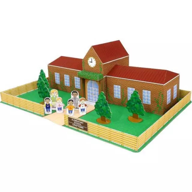 Papercraft Cetak Pola Kertas DIY Diorama Gedung Sekolah