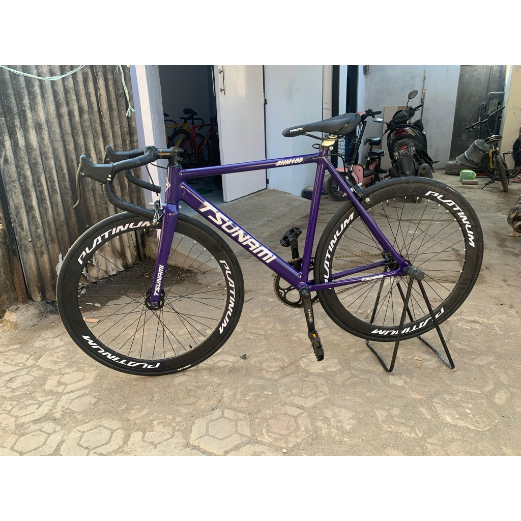 Sepeda fixie tsunami snm 100 ungu + 2 rem tangan