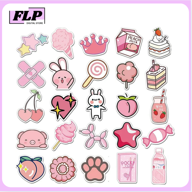 

25 PCS STIKER PINK GLOSSY UKURAN SEDANG | VINYL RANDOM | STIKER LAPTOP/MEJA/BUKU / DESAIN BAGUS