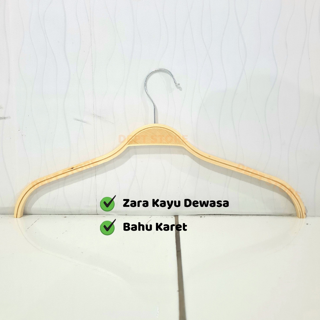 (Paket Grosir) Hanger Kayu Model Zara | Hanger Kayu Zara Bahu Karet | Hanger Kayu Premium Dewasa