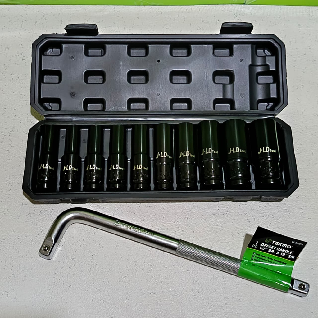 Mata Sok Impact JLD TOOLS READY COD Kunci Shock Set 10 Pcs 8-24 Mm / Tekiro Gagang Kunci Mata Sock L
