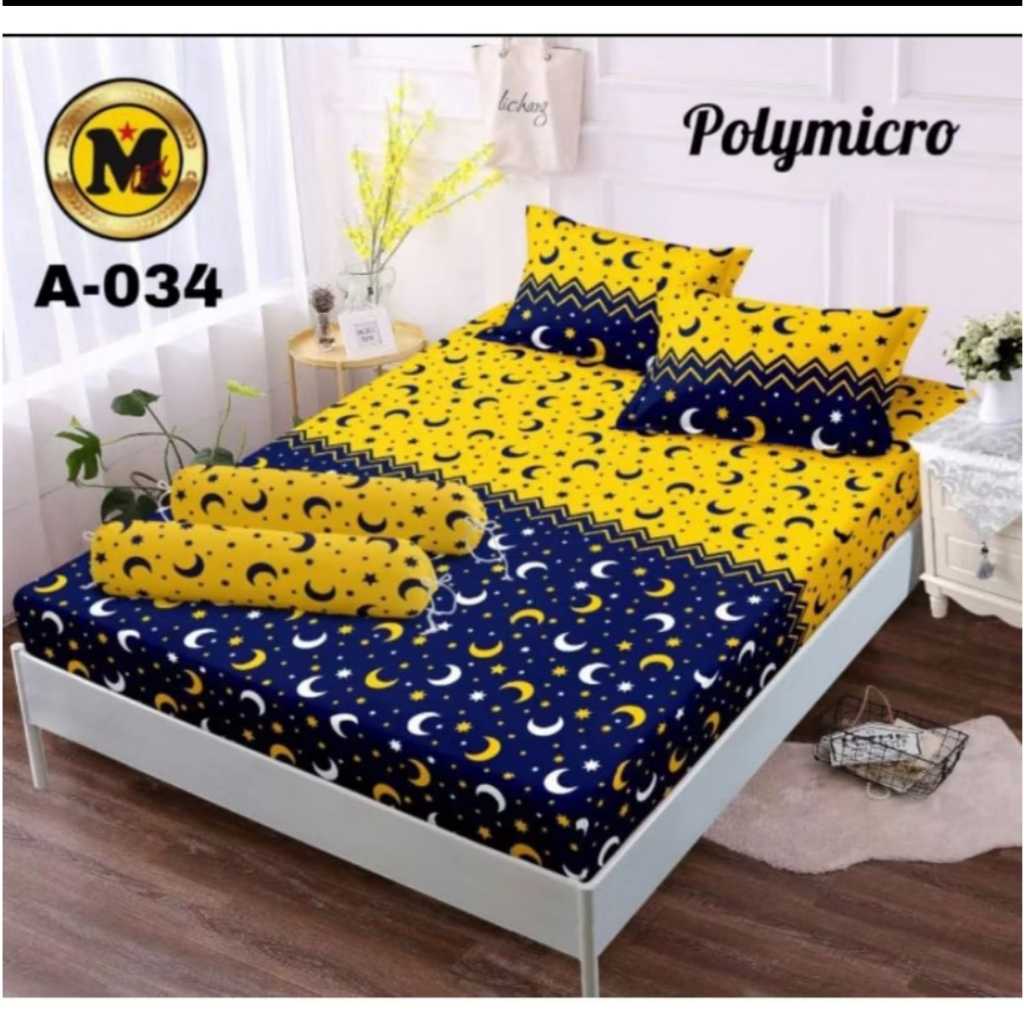 Sprei Bulan Bintang Warna Biru Motif Bintang Kuning Ukuran King 160x200 180x200 Terlaris Sudah Isi S
