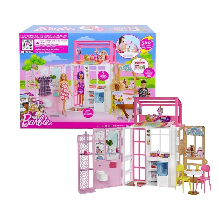 Barbie Mattel Furnished Multi-Level Dollhouse Playset Mainan Rumah Boneka