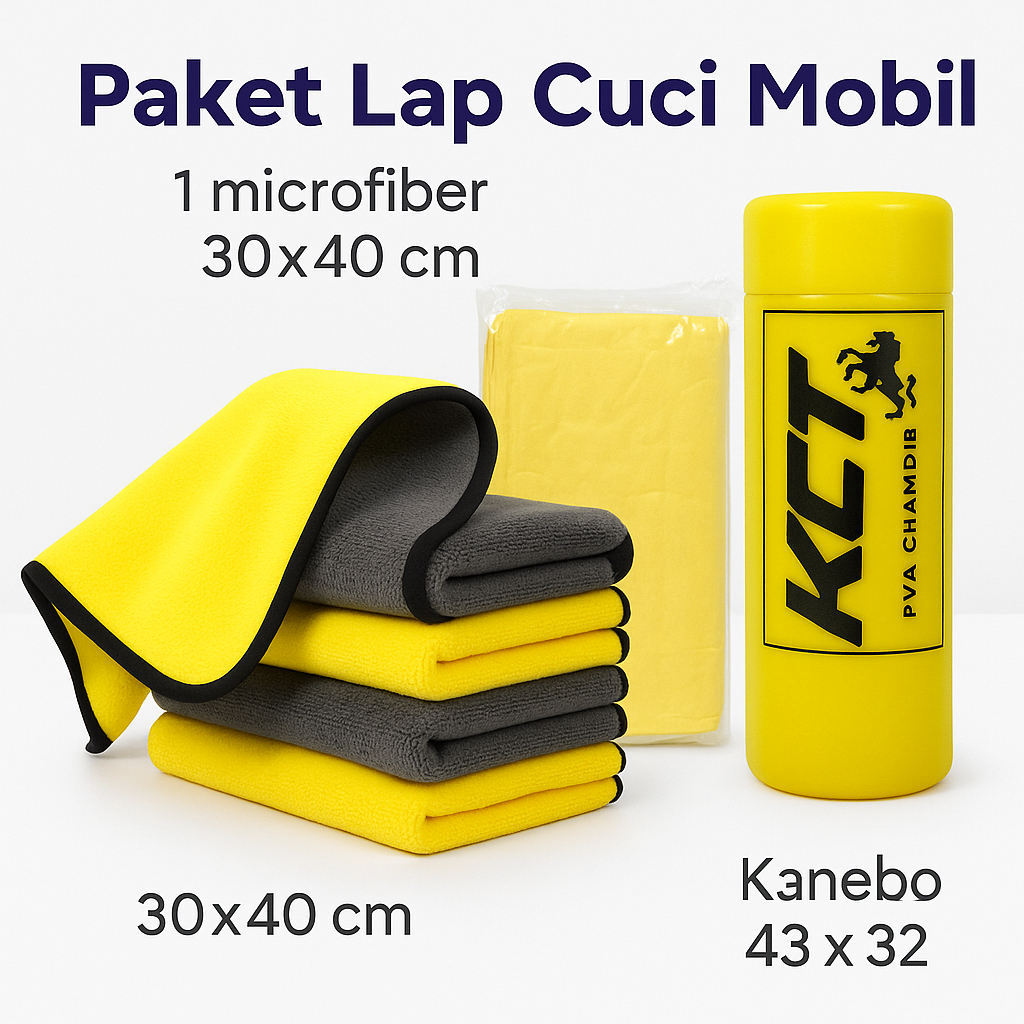 Paket Lap Cuci Mobil Motor - 1 Kanebo besar + Kain Lap Microfiber 30x40 / Paket Lengkap Lap Kendaraa