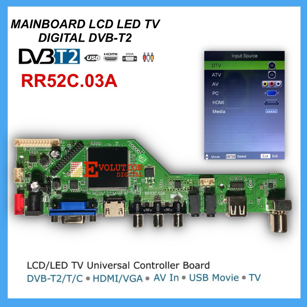 Universal LED LCD TV Board Digital DVBT2 | Mesin TV Digital Universal RR52C.03A