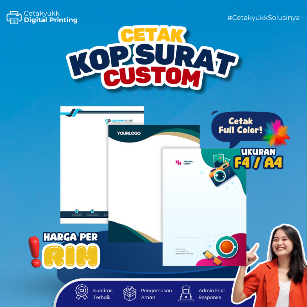

CETAK KOP SURAT HVS UKURAN F4 FULL COLOR 1 RIM