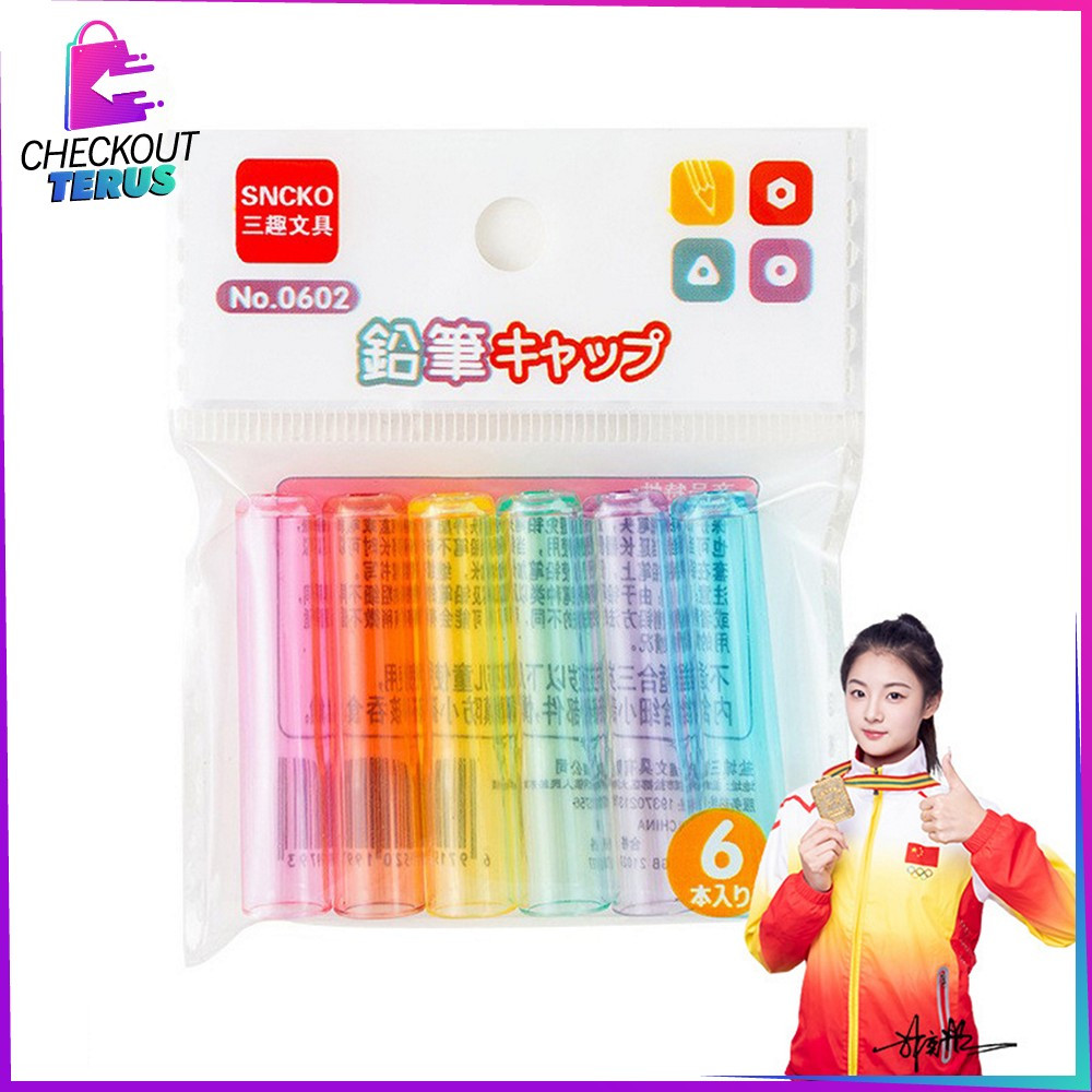 

CT A124 Penutup Ujung Pensil Transparan 6CPS Warna Warni Anti Patah / Tutupan Pensil Polos Peralatan Tulis Anak Sekolah