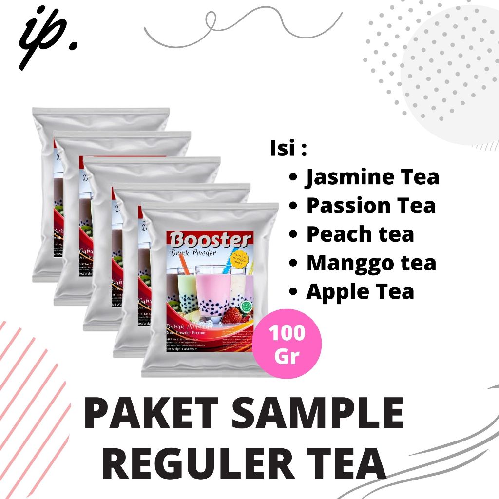 

IP Bogor - PAKET SAMPLE Best 5 Varian REGULER TEA Harga adalah 1 Paket berisi 5 Variant Rasa