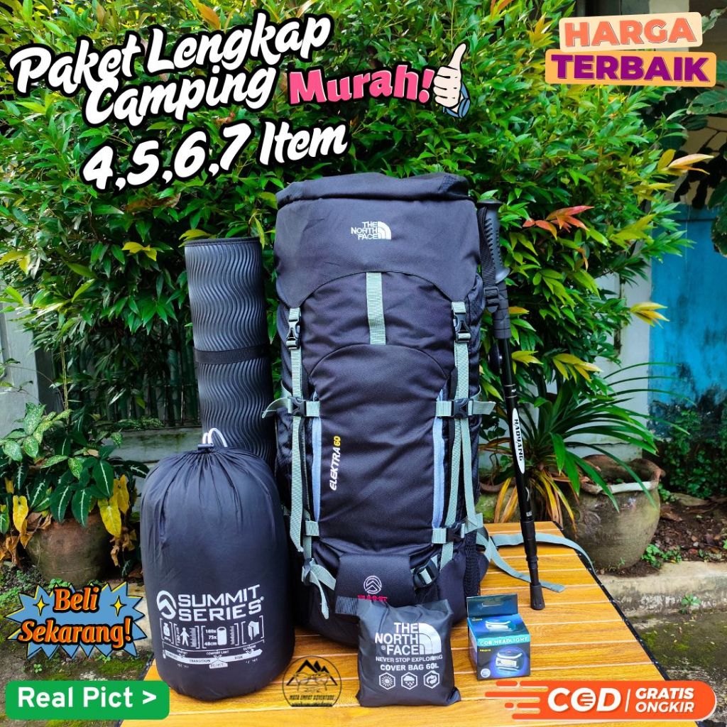 PAKET LENGKAP CAMPING 4 5 6 7 ITEM CARRIER GUNUNG 60L DAN 45 LITER TAS PENDAKI GUNUNG HIKING
