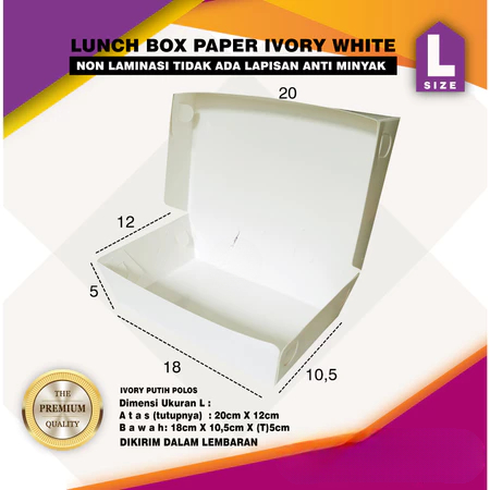 

Paper Lunch Dus Ivory Putih Polos Ukuran 10x10,5x5 Cm Box Take Away Non Laminasi