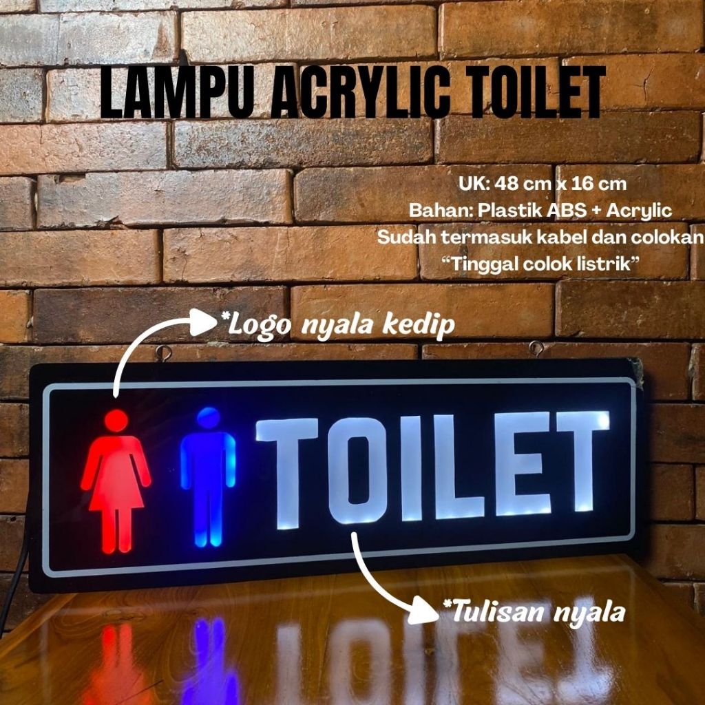 Lampu Neon Sign/ Neon Box Mini/ Lampu Tulisan Penanda TOILET Bisa Request Tulisan
