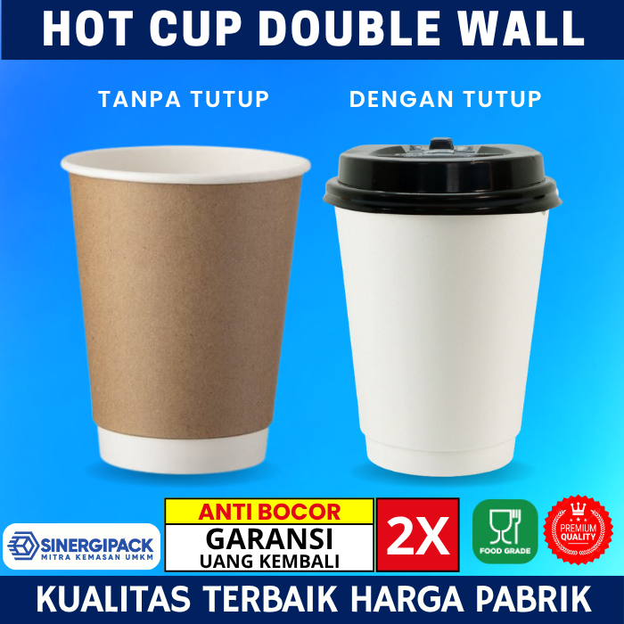 Paper Cup Double Wall 8 oz dan 12 oz dengan Tutup - Gelas Kertas Kopi Double wall
